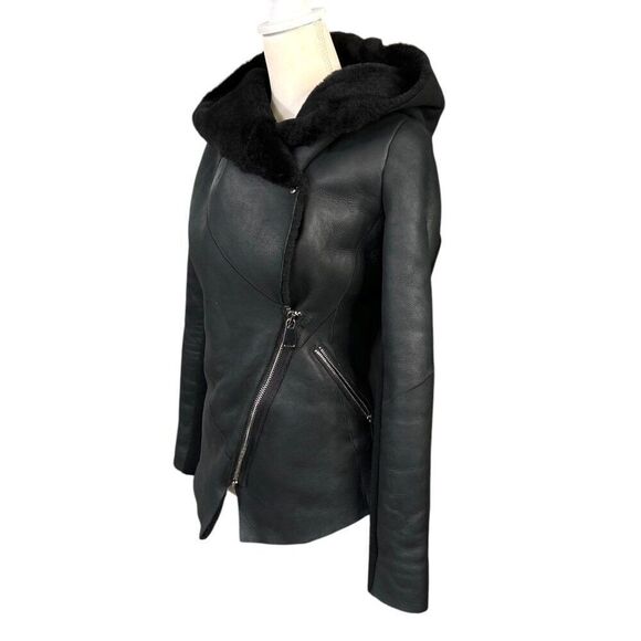 La Reine Blanche Hooded Lambskin Sherpa Lined Women's Jacket Size 36 EU 6 US - Picture 2 of 16